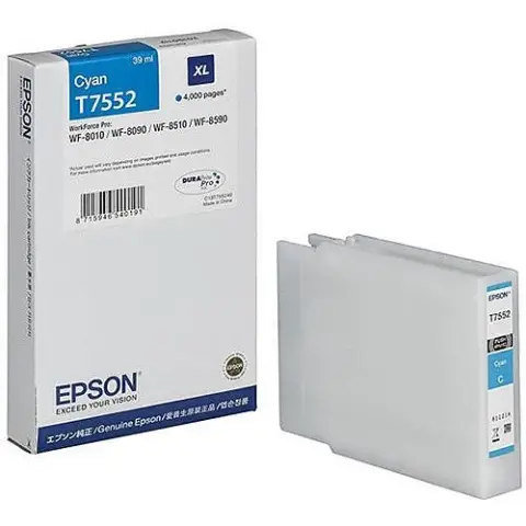 Tusz Epson T7552 XL  do WorkForce Pro WF-8010/8090 | 4000 str. | 39 ml | cyan